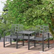Outsunny Set 2 Scaune cu Masuta de cafea si gaura pentru Umbrela in metal, Negru 