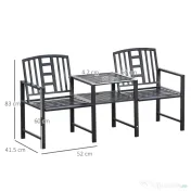 Outsunny Set 2 Scaune cu Masuta de cafea si gaura pentru Umbrela in metal, Negru 