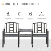 Outsunny Set 2 Scaune cu Masuta de cafea si gaura pentru Umbrela in metal, Negru 