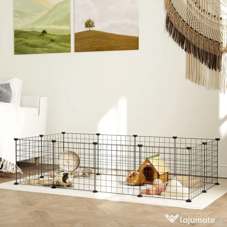 Pawhut tarc Modular Animale – 12 Panouri, 35×35 cm, Negru