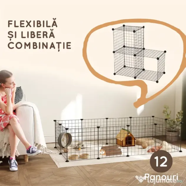 Pawhut tarc Modular Animale – 12 Panouri, 35×35 cm, Negru