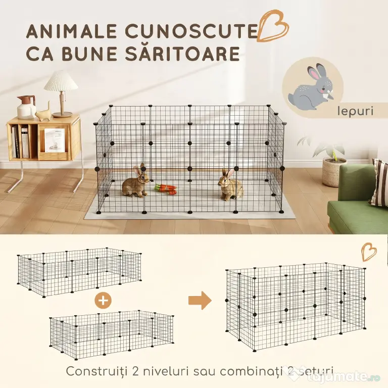 Pawhut tarc Modular Animale – 12 Panouri, 35×35 cm, Negru