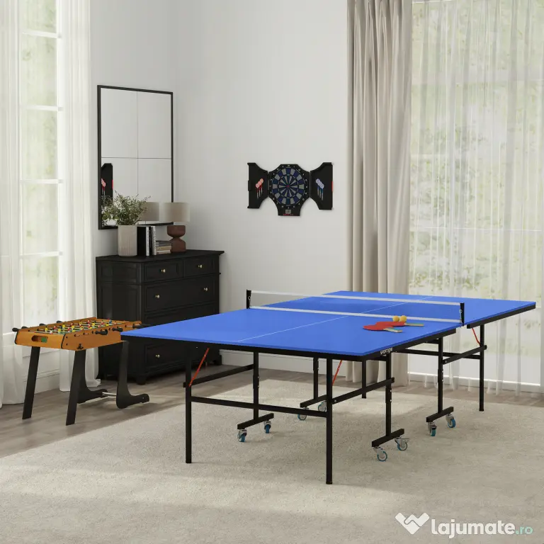 HOMCOM Baby-foot masă de Babyfoot pliabilă dim. 98L x 42l x 62h cm 2 mingi incluse MDF imitație lemn și negru