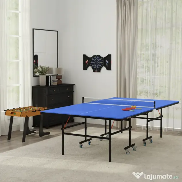 HOMCOM Baby-foot masă de Babyfoot pliabilă dim. 98L x 42l x 62h cm 2 mingi incluse MDF imitație lemn și negru