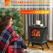 HOMCOM Șemineu Electric de Podea cu 2 Nivele de Putere 750/1500 W, Efect de Flacără, Areal de Acoperire 15-20 m², Negru 