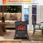 HOMCOM Șemineu Electric de Podea cu 2 Nivele de Putere 750/1500 W, Efect de Flacără, Areal de Acoperire 15-20 m², Negru 