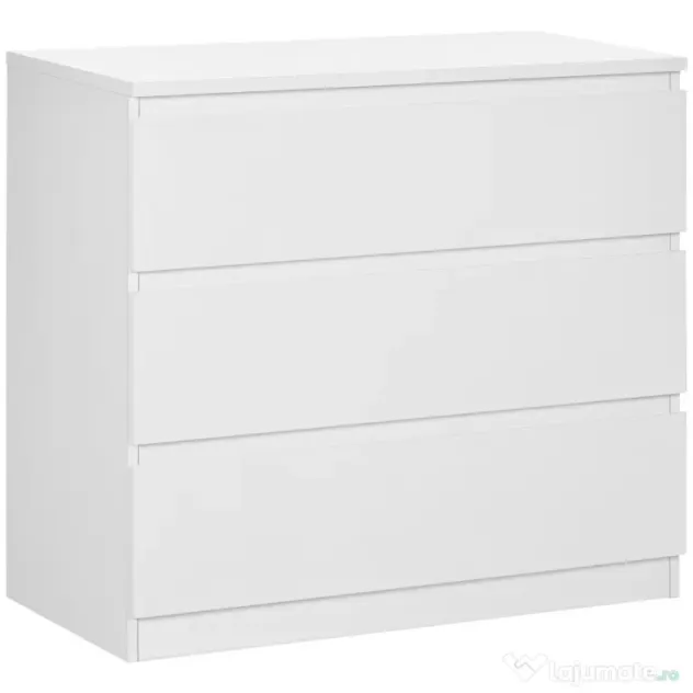 HOMCOM, Comodă cu 3 Sertare Modernă, pentru dormitor și living, PAL, 80x39x73 cm, Albă