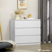 HOMCOM, Comodă cu 3 Sertare Modernă, pentru dormitor și living, PAL, 80x39x73 cm, Albă 