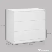 HOMCOM, Comodă cu 3 Sertare Modernă, pentru dormitor și living, PAL, 80x39x73 cm, Albă 