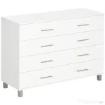 HOMCOM Comodă cu 4 sertare pentru dormitor, din lemn, cu mânere din metal, albă