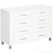 HOMCOM Comodă cu 4 sertare pentru dormitor, din lemn, cu mânere din metal, albă 