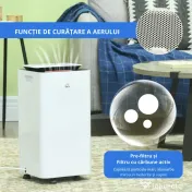 HOMCOM Dezumidificator de 12L din ABS cu 5 Modalitati, 2 Viteze, Temporizator de 24h si Design Silentios, 25x25x50.5 cm, Alb si Negru 