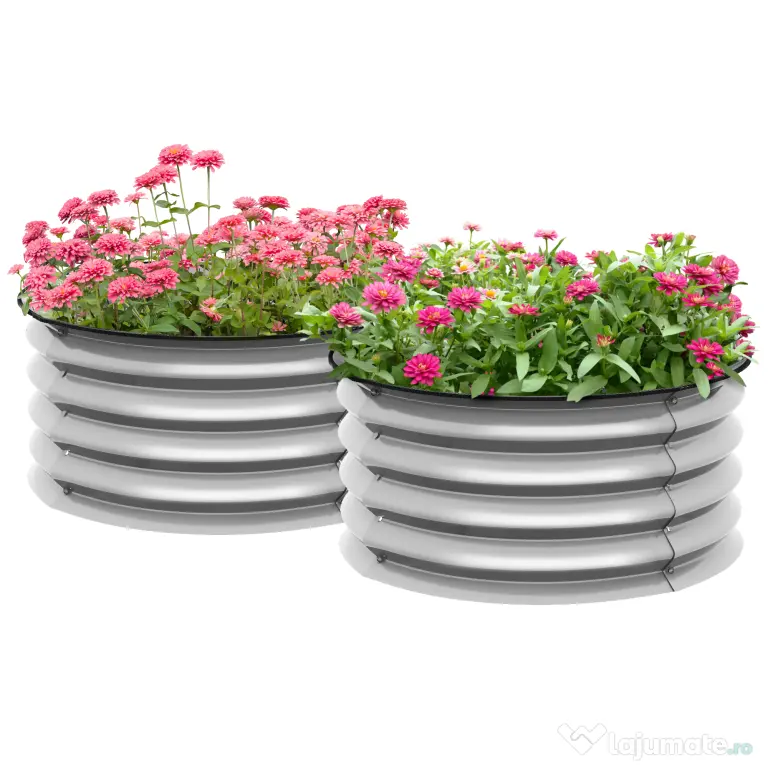 Outsunny Set de 2 Paturi inaltate pentru Gradina, Jardiniera inaltata pentru Exterior cu Margine de Protectie