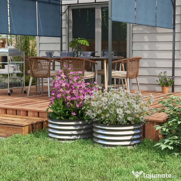 Outsunny Set de 2 Paturi inaltate pentru Gradina, Jardiniera inaltata pentru Exterior cu Margine de Protectie