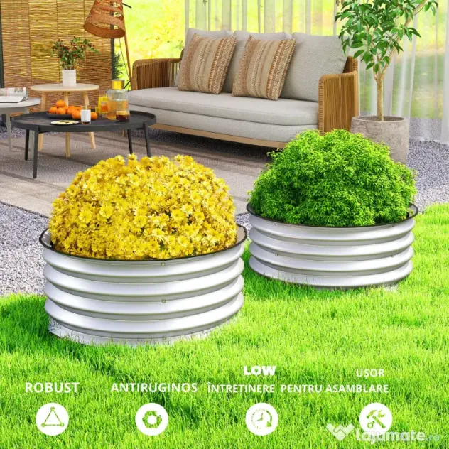 Outsunny Set de 2 Paturi inaltate pentru Gradina, Jardiniera inaltata pentru Exterior cu Margine de Protectie