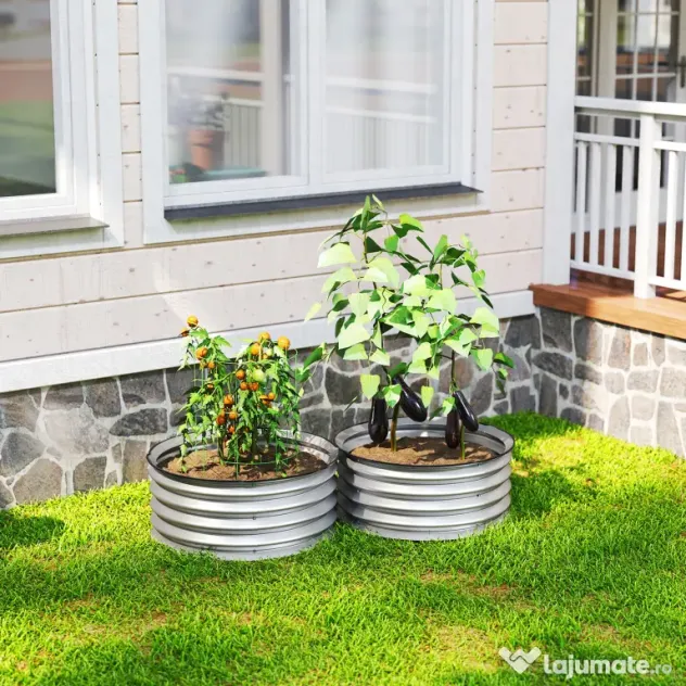 Outsunny Set de 2 Paturi inaltate pentru Gradina, Jardiniera inaltata pentru Exterior cu Margine de Protectie