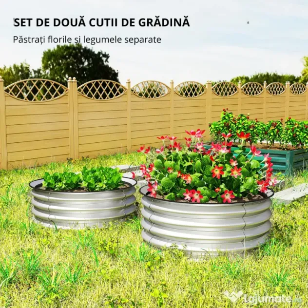 Outsunny Set de 2 Paturi inaltate pentru Gradina, Jardiniera inaltata pentru Exterior cu Margine de Protectie