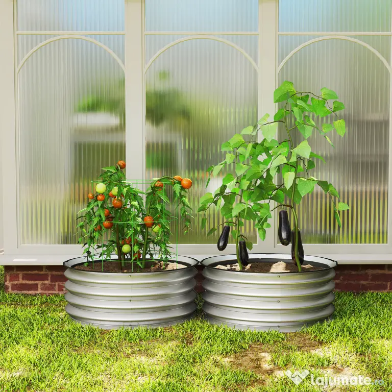 Outsunny Set de 2 Paturi inaltate pentru Gradina, Jardiniera inaltata pentru Exterior cu Margine de Protectie