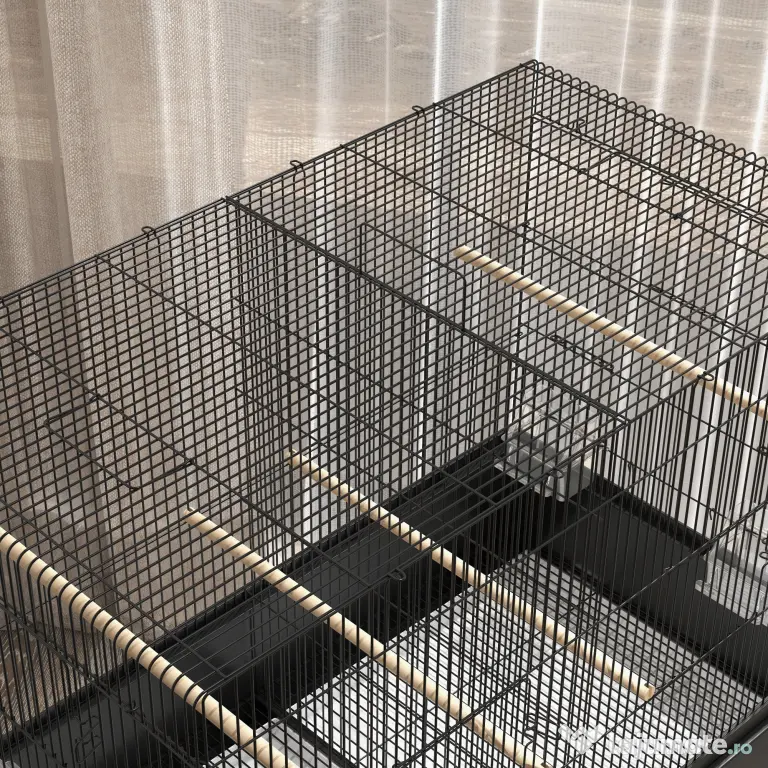 PawHut Colivie pentru Păsări de Interior cu Tăviță, Raft și Roți, Volieră din Oțel pentru Perusi, Canari, Nimfe și Papagali, Negru, 85 x 49 x 119 cm