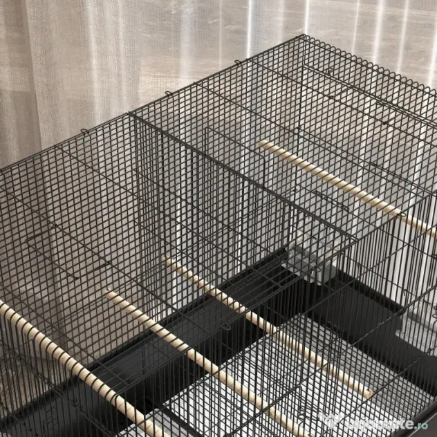 PawHut Colivie pentru Păsări de Interior cu Tăviță, Raft și Roți, Volieră din Oțel pentru Perusi, Canari, Nimfe și Papagali, Negru, 85 x 49 x 119 cm