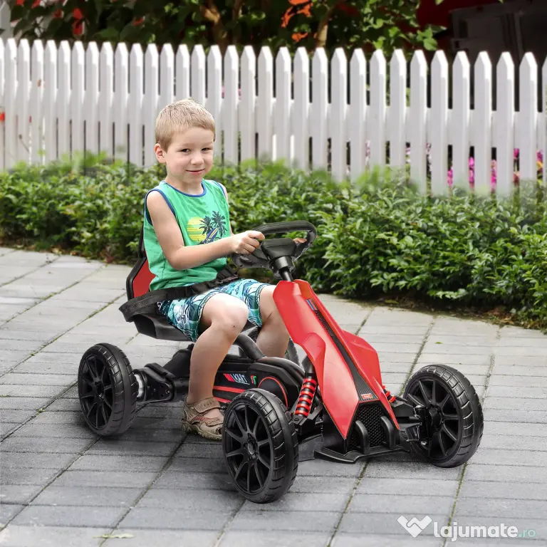 HOMCOM Kart mașină electrică pentru copii 12V, 3-8 ani, viteză 3-5 km/h și centură de siguranță, 100x58x58,5cm, roșu