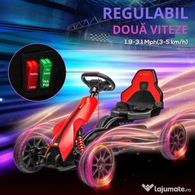 HOMCOM Kart mașină electrică pentru copii 12V, 3-8 ani, viteză 3-5 km/h și centură de siguranță, 100x58x58,5cm, roșu