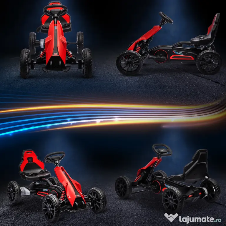 HOMCOM Kart mașină electrică pentru copii 12V, 3-8 ani, viteză 3-5 km/h și centură de siguranță, 100x58x58,5cm, roșu