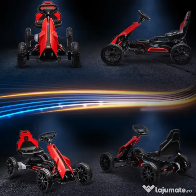 HOMCOM Kart mașină electrică pentru copii 12V, 3-8 ani, viteză 3-5 km/h și centură de siguranță, 100x58x58,5cm, roșu