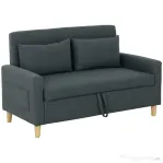 HOMCOM Canapea 2 locuri cu spațiu de depozitare și perne, din material textil cu efect de in și lemn, 135x72x84 cm, gri cărbune