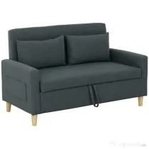 HOMCOM Canapea 2 locuri cu spațiu de depozitare și perne, din material textil cu efect de in și lemn, 135x72x84 cm, gri cărbune