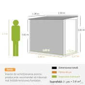 Outsunny Căsuță de Grădină din Oțel 1.2x1.9 m cu Ușă Blocabilă și Guri de Aerisire, Gri Închis 