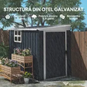Outsunny Căsuță de Grădină din Oțel 1.2x1.9 m cu Ușă Blocabilă și Guri de Aerisire, Gri Închis 
