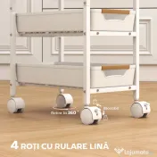 HOMCOM Carucior de bucătărie cu 5 niveluri, 4 coșuri detașabile, din metal, PP și lemn, 39,5x24x82 cm, alb și stejar 