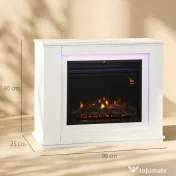 HOMCOM Șemineu Electric cu Flacără în 12 Culori și 5 Niveluri de Luminozitate, cu Telecomandă și Timer, 98x25x80 cm, Alb și Negru