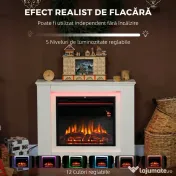 HOMCOM Șemineu Electric cu Flacără în 12 Culori și 5 Niveluri de Luminozitate, cu Telecomandă și Timer, 98x25x80 cm, Alb și Negru