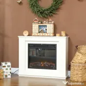 HOMCOM Șemineu Electric cu Flacără în 12 Culori și 5 Niveluri de Luminozitate, cu Telecomandă și Timer, 98x25x80 cm, Alb și Negru