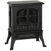 HOMCOM Șemineu Electric de Podea, Flacără 3D, Termostat 10-35°C, Plastic, Sticlă, 39x24x48 cm, Negru 