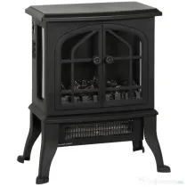 HOMCOM Șemineu Electric de Podea, Flacără 3D, Termostat 10-35°C, Plastic, Sticlă, 39x24x48 cm, Negru