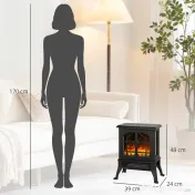 HOMCOM Șemineu Electric de Podea, Flacără 3D, Termostat 10-35°C, Plastic, Sticlă, 39x24x48 cm, Negru 