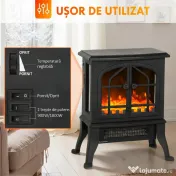 HOMCOM Șemineu Electric de Podea, Flacără 3D, Termostat 10-35°C, Plastic, Sticlă, 39x24x48 cm, Negru 
