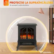 HOMCOM Șemineu Electric de Podea, Flacără 3D, Termostat 10-35°C, Plastic, Sticlă, 39x24x48 cm, Negru 