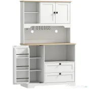 HOMCOM Bufet de Bucătărie Înalt 162 cm, Mobilier de Depozitare cu 2 Dulapuri, 2 Sertare, Suport Condimente, Orificii pentru Cabluri, Rafturi Reglabile, Blat pentru Cuptor cu Microunde, Suporturi pentru Cești, Alb 