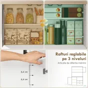 HOMCOM Bufet de Bucătărie Înalt 162 cm, Mobilier de Depozitare cu 2 Dulapuri, 2 Sertare, Suport Condimente, Orificii pentru Cabluri, Rafturi Reglabile, Blat pentru Cuptor cu Microunde, Suporturi pentru Cești, Alb 