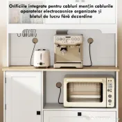 HOMCOM Bufet de Bucătărie Înalt 162 cm, Mobilier de Depozitare cu 2 Dulapuri, 2 Sertare, Suport Condimente, Orificii pentru Cabluri, Rafturi Reglabile, Blat pentru Cuptor cu Microunde, Suporturi pentru Cești, Alb 
