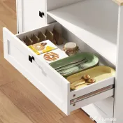 HOMCOM Bufet de Bucătărie Înalt 162 cm, Mobilier de Depozitare cu 2 Dulapuri, 2 Sertare, Suport Condimente, Orificii pentru Cabluri, Rafturi Reglabile, Blat pentru Cuptor cu Microunde, Suporturi pentru Cești, Alb 