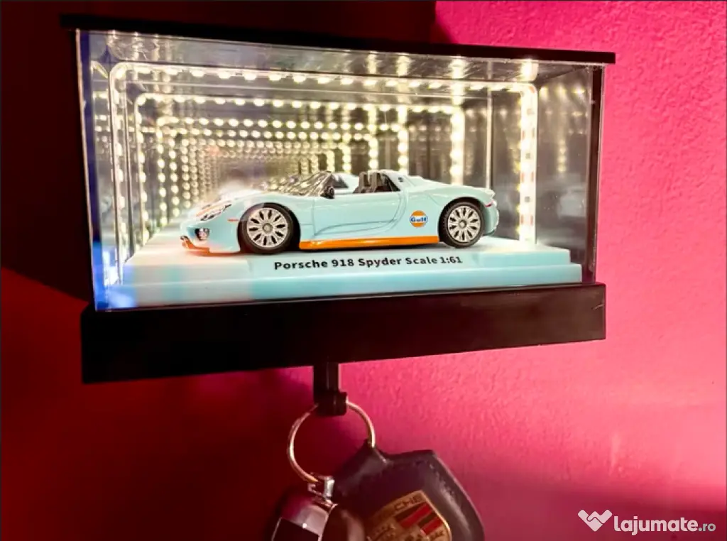 Display macheta auto cu suport chei Oglindă LED Infinity pt. Hot Wheels