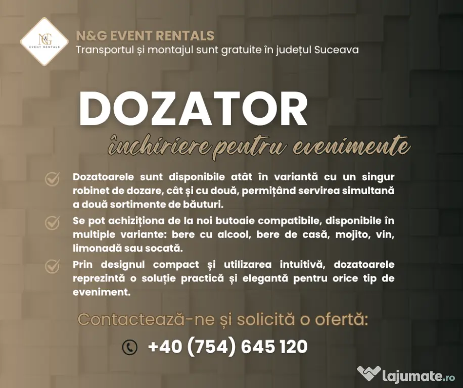 Închiriere dozator de bere cu alcool/bere de casă/vin/mojito/limonadă