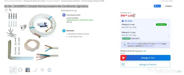 Kit 3m - 24.000BTU- Complet Montaj Instalare Aer Conditionat, Agroclima