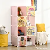 HOMCOM Mobilier pentru incaltaminte modular cu decor animalier, 8 cuburi din plastic PP si otel, 74x47x144cm, Roz