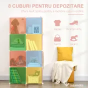 HOMCOM Mobilier pentru incaltaminte modular cu decor animalier, 8 cuburi din plastic PP si otel, 74x47x144cm, Roz